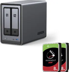 UGREEN NASync DXP2800 2-Bay NAS with 16 TB (2×8 TB Seagate IronWolf), Intel N100, 8 GB DDR5