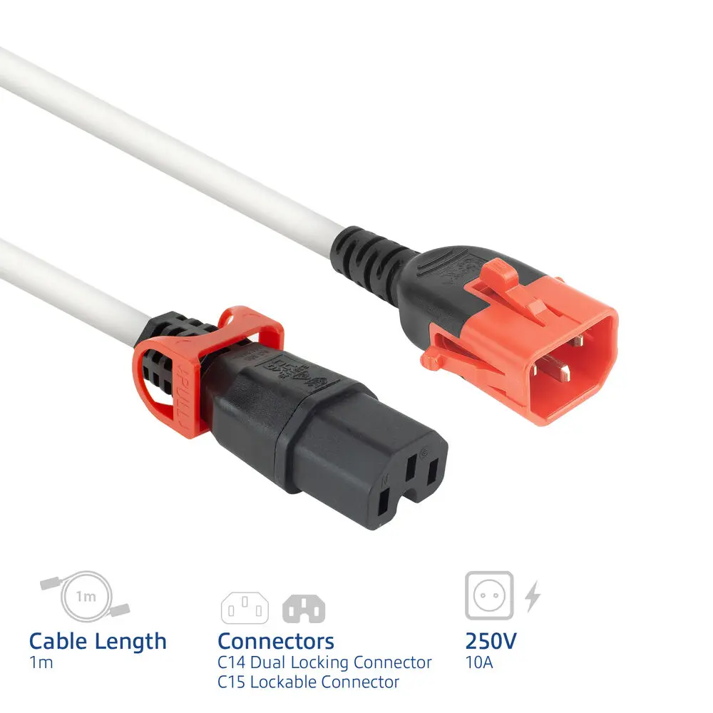 ACT Power Cord C14 to C15 Lock White 1m PC3871 Photo 3