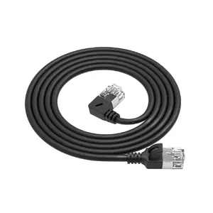 Patch cable ACT CAT6A U/FTP LSZH Slimline 0.15 m with RJ45 90° left to straight, black