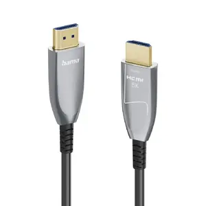 HDMI cable HAMA 00202036 — 15 m, HDMI Type A male–male, gold-plated contacts, 48 Gbit/s, ARC, 3D, silver/grey/black