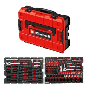 Rīku futlāris Einhell-KWB E-Case, 121 daļa automašīnai ar hobija skrūvgriežu komplektu (melns/sarkans)