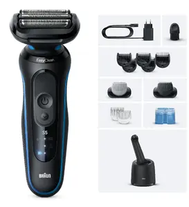 Фольный электробритва Braun Series 5 52-B7650cc — аккумуляторная, 50 мин работы, чёрно-синяя