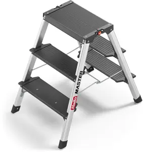Folding Double-Sided Ladder Hailo Master D70 2–3 Steps, portable step ladder, home and workshop use
