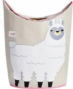 Laundry Hamper 3 Sprouts White Llama – Soft Fabric Basket for Clothes