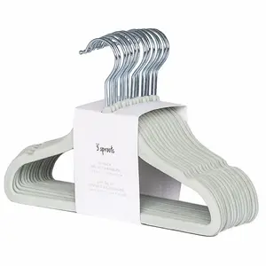 Velvet Non-Slip Hangers 3 Sprouts IHVGRN-15 — Green, Metal/Plastic/Polyester, 15-Pack