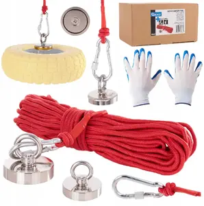 Neodymium Recovery Magnet GEKO 170 kg with 20 m Rope and Protective Gloves (set)