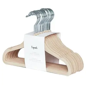 3 Sprouts Hazelnut Velvet Non-Slip Hangers Set — 15 Metal/Polyester Hangers, Non-Slip