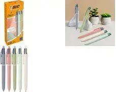 Pildspalva BIC 4 krāsas 303301 — zila, sarkana, zaļa, melna tinte, minerālu toņu korpusi, 12 gab.