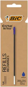 Ручки шариковые BIC Cristal Re'New Medium синие, 3 шт., средняя линия