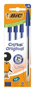 Ballpoint pen BIC Cristal Original Blue Stick Medium (Blue ink) 4 pcs