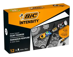 Перманентный маркер BIC Intensity модель 5274251, комплект 12 шт., пулевидный наконечник, белые чернила