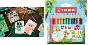 Triangular Colored Pencils Stabilo Trio Thick Animal Vibes 12-pack, 4.2 mm lead, lacquered wood