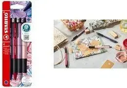 Ballpoint pen Stabilo pointball NatureCOLORS, burgundy 4-color set case, non-slip grip, soft ball tip