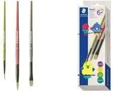 Набор кистей Staedtler Noris 3 шт., синтетический волос, цветные ручки из переработанного пластика, металлическая оправа