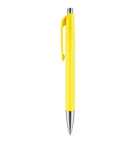 Clip-on retractable ballpoint pen Caran d’Ache 888 INFINITE — Yellow, hexagonal housing, single piece