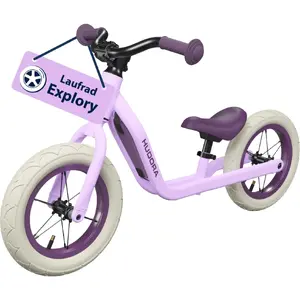 Bērnu skrienoša velosipēda HUDORA Explory 12" lavandas krāsā — 12" riteņi, bez pedāļiem