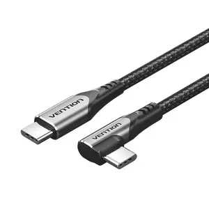 Кабель Vention TRAHF USB-C на USB-C, 1 м, USB 2.0, 60 Вт, черный и нержавеющая сталь
