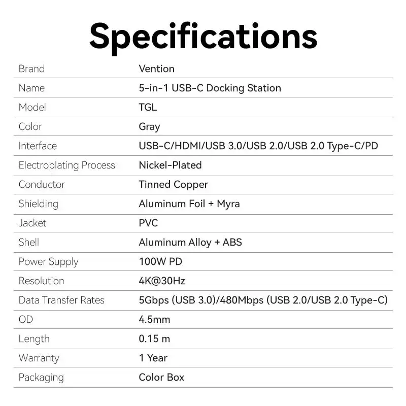 Vention USB‑C док-станция TGLHB с HDMI 4K Photo 2