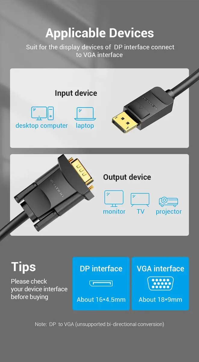 Vention DisplayPort uz VGA kabelis HBLBH 2 m Photo 15