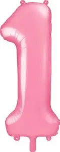 Foil Balloon Number 1 PartyDeco PARX1581 light pink 86 cm – helium-compatible party decoration