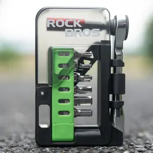 RockBros bicycle tool set with mini ratchet and bits, translucent green