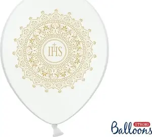 Latex Balloons PartyDeco PARX1308 30 cm, white with gold print, pack of 6