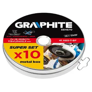 Отрезной диск по металлу GRAPHITE 55H570 115 x 1.0 x 22.2 мм A60-T-BF, упаковка 10 шт.