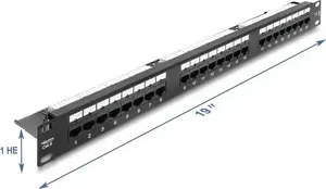 Patch Panel DELOCK 24-Port Cat6, 1U, unshielded, LED indicators, strain relief bar (91087)