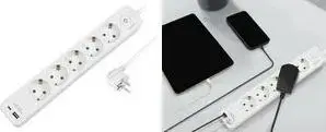 Strāvas sloksne LOGILINK LPS280U — 5 drošas kontaktligzdas ar 1× USB‑A un 1× USB‑C (5 V/3,4 A kopā)