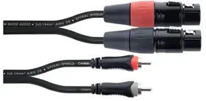 Аудиокабель CORDIAL 14853 — 3 м, 2× XLR (3‑конт.) (гнездо) на 2× RCA (штекер), чёрный