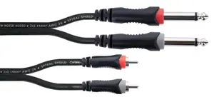 Аудиокабель CORDIAL 14841 — 3 м, 2×6,35 мм (шт.) на 2×RCA (шт.), чёрный/красный