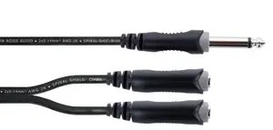 Audio Y-cable CORDIAL EY 0.3 PGG — 0.3 m, 6.35 mm male to 2×6.35 mm female, AWG 26, Black