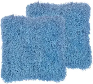 Decorative cushion set Beliani CIDE — 2 fur-effect throw pillows 45 x 45 cm, blue