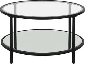 Coffee table Beliani BIRNEY with mirrored glass shelf, black, glass top