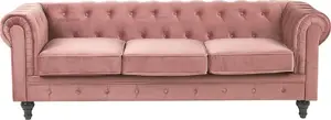 Диван 3-местный велюровый розовый Beliani CHESTERFIELD, трёхместный мягкий диван