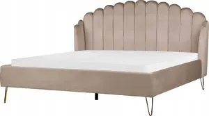 Кровать Beliani AMBILLOU велюровая 180 x 200 см бежево-серая