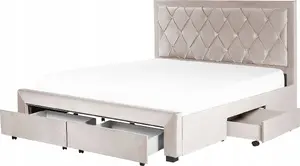 Кровать Beliani LIEVIN велюровая с ящиками 180 x 200 см бежевый