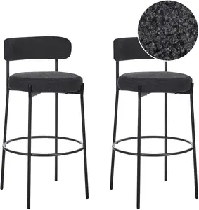 Bar Stool Set Beliani ALLISON Bouclé Black — 2-piece bar chairs, upholstered seat and back, high seating