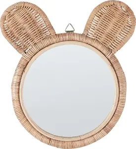 Wall mirror Beliani ASHANTI rattan round mirror with bear motif Ø 20 cm natural