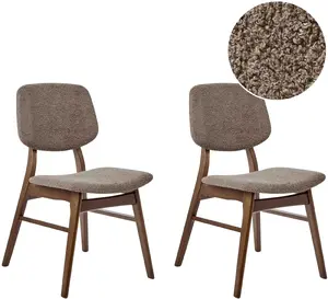 Dining chair set Beliani ELAINE — 2-piece, wooden frame, dark brown with beige-gray upholstery