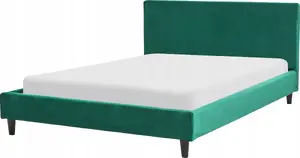 Тканевая кровать Beliani FITOU 140 x 200 см тёмно-зелёная, с мягким изголовьем