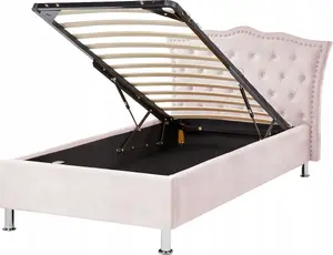 Кровать Beliani METZ с ящиком, велюровая обивка, односпальная 90 x 200 см, розовая