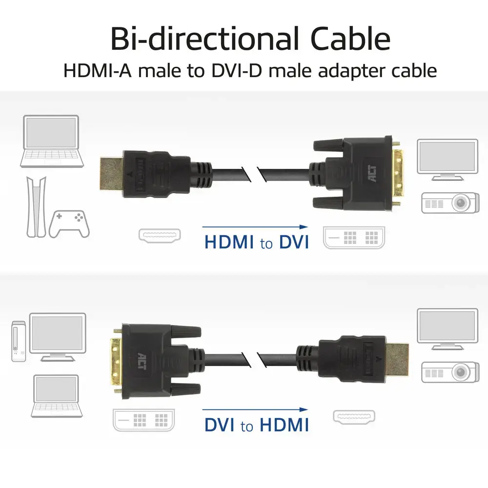 ACT AK3736 HDMI Type A uz DVI‑D kabelis, 3 m Photo 4