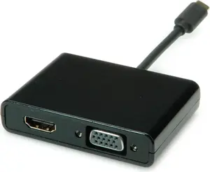 Displeja adapteris Secomp S3250 USB Type-C uz VGA un HDMI, melns, kabelis 0,1 m