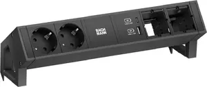 Модуль питания Bachmann DESK2 с 2x розетками CEE7/3, 2x компьютерными разъемами, 2x USB-зарядкой 22W, чёрный, 0,2 м GST