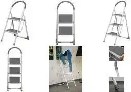 Стальная стремянка BRADAS 3 ступени модель DIY-LDWL02/3, бело-серая, грузоподъёмность до 150 кг, противоскользящие ступени