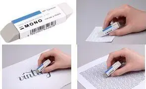 Eraser TOMBOW MONO sand & rubber ES-510B — natural rubber combo eraser for pencil and ink, white/grey