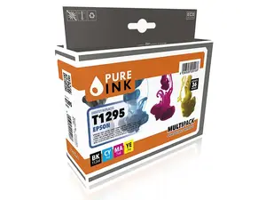 Картриджи для принтера мультипак PURE INK EPST1295MP4 — стандартная ёмкость: чёрный 11.2 мл; цветные 21 мл (Cyan, Magenta, Yellow), 4 шт.