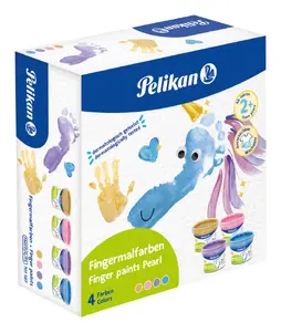 Смываемые краски для пальцев Pelikan 701587 — разноцветные (синий, перламутр, розовый, фиолетовый, желтый), 4 шт.