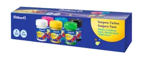 Tempera paints set Pelikan Tempera 6 colors — 25 ml each (black, blue, green, pink, white, yellow)